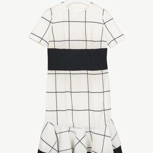 Escada Sport White Windowpane Cotton Flounce-Hem Dress